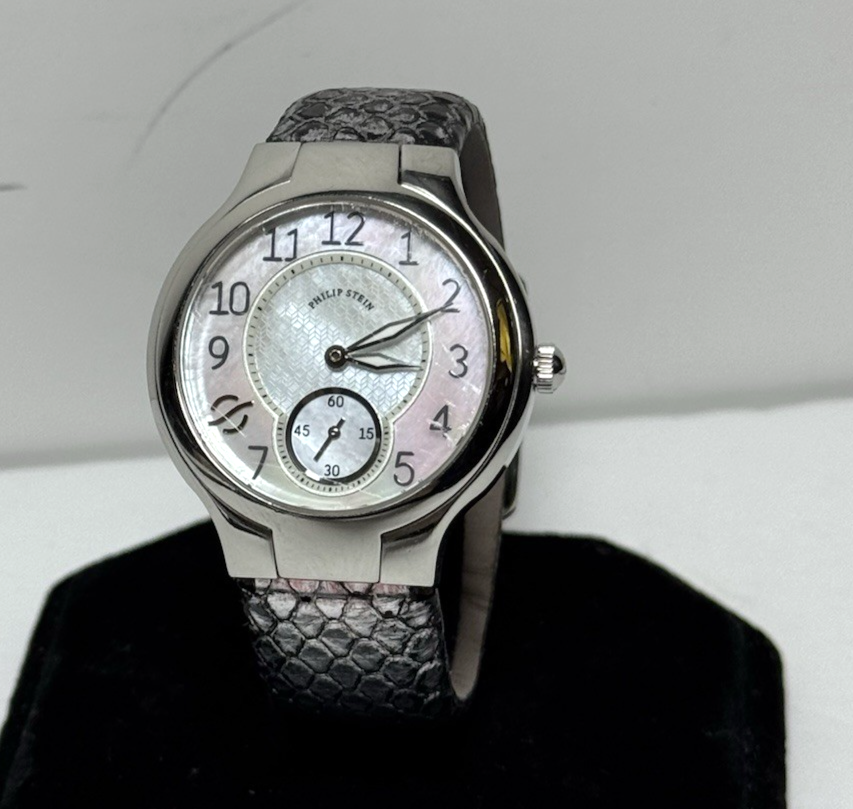Philip Stein Signature 1 Ladies Watch 32mm MOP Dial Python Strap Stainless Steel
