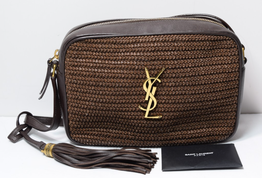 Saint Laurent Woven Raffia Camera Bag with a Tassle