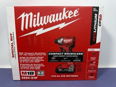 Milwaukee 3650-21P 18V M18 1/4in Brushless Impact Driver Set (Battery & Charger)