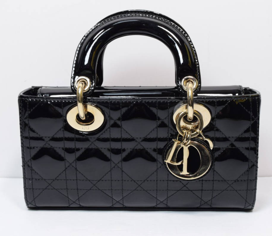 Christian Dior Lady D-Joy Bag Cannage Quilt Patent Small Black -No Strap