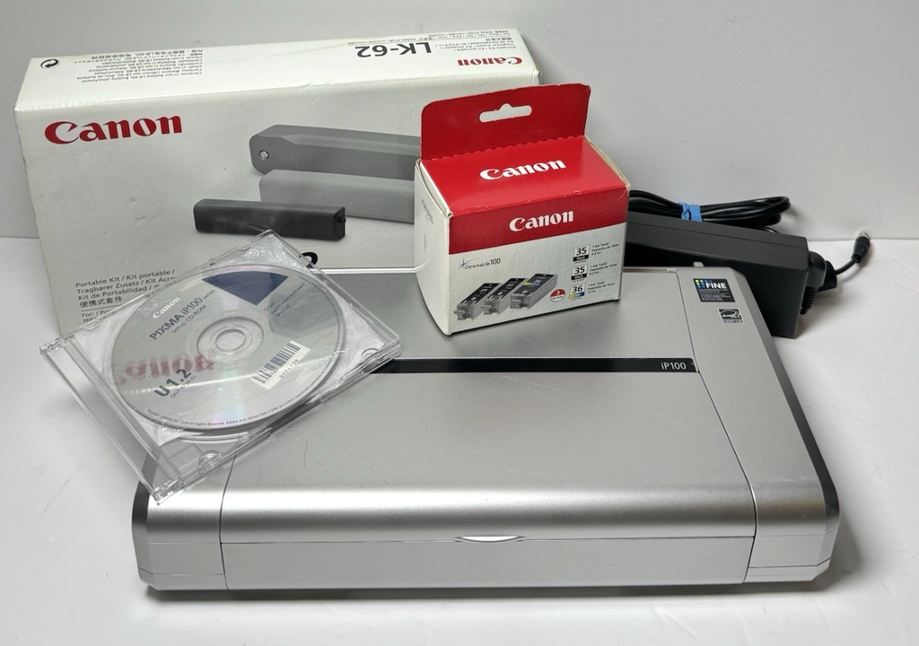 Canon PIXMA iP100 Portable Printer + LK-62 Battery Kit + Ink Bundle Tested