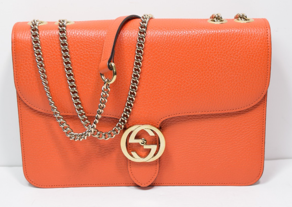 Gucci Leather Interlocking G Medium Shoulder Bag in the color Sun Orange