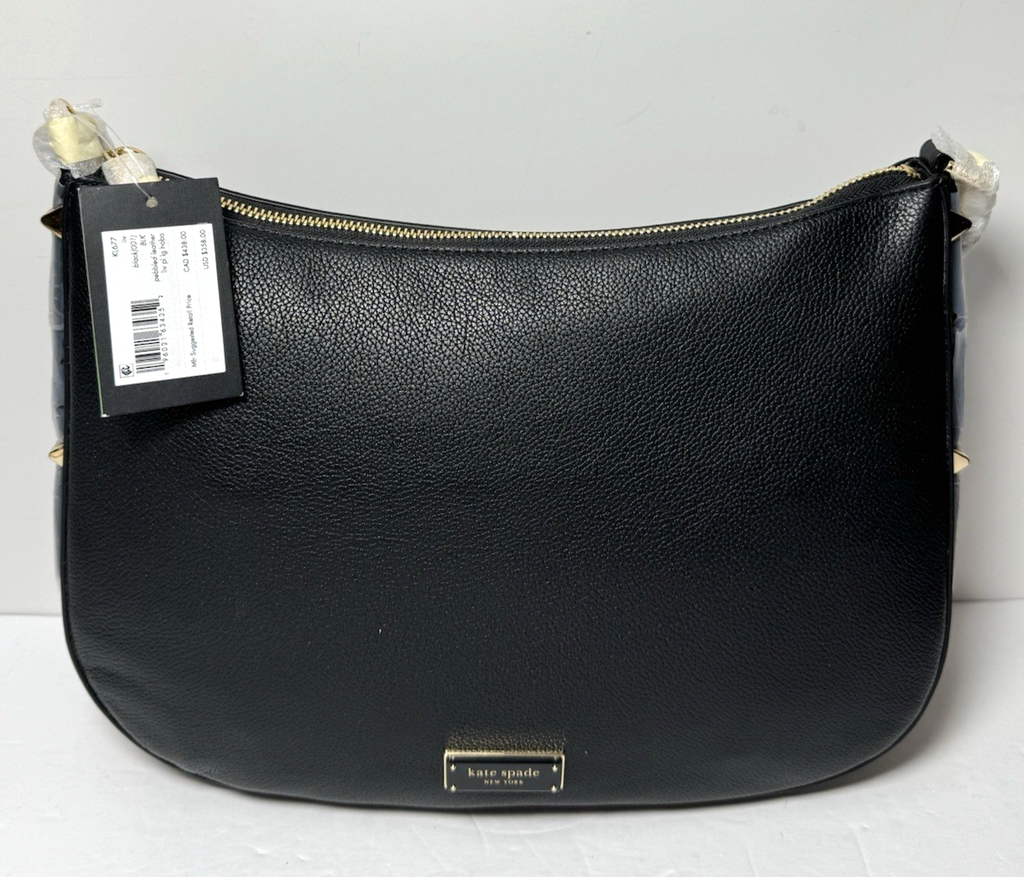 Kate Spade New York Liv Large Hobo Leather Shoulder Bag Black Gold *No strap*