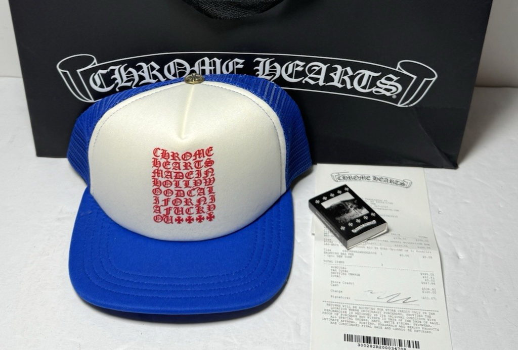 Chrome Hearts Eyechart Trucker Hat -Blue/White/Red-Brand New