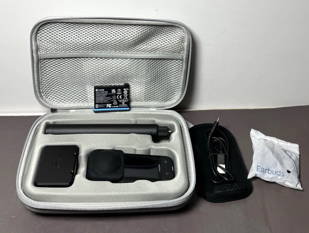 Insta360 360° Action Camera Bundle w/ 64GB SD, Battery, Case & Handle