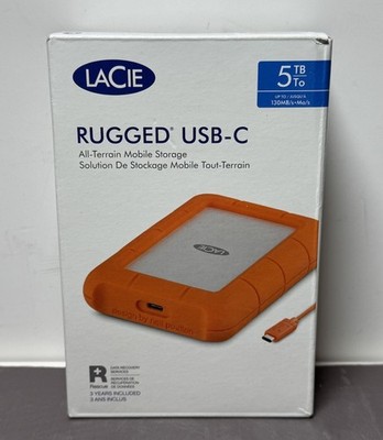 LaCie Rugged 5TB External USB-C USB 3.2 Gen 1 Portable Hard Drive Orange/Silver