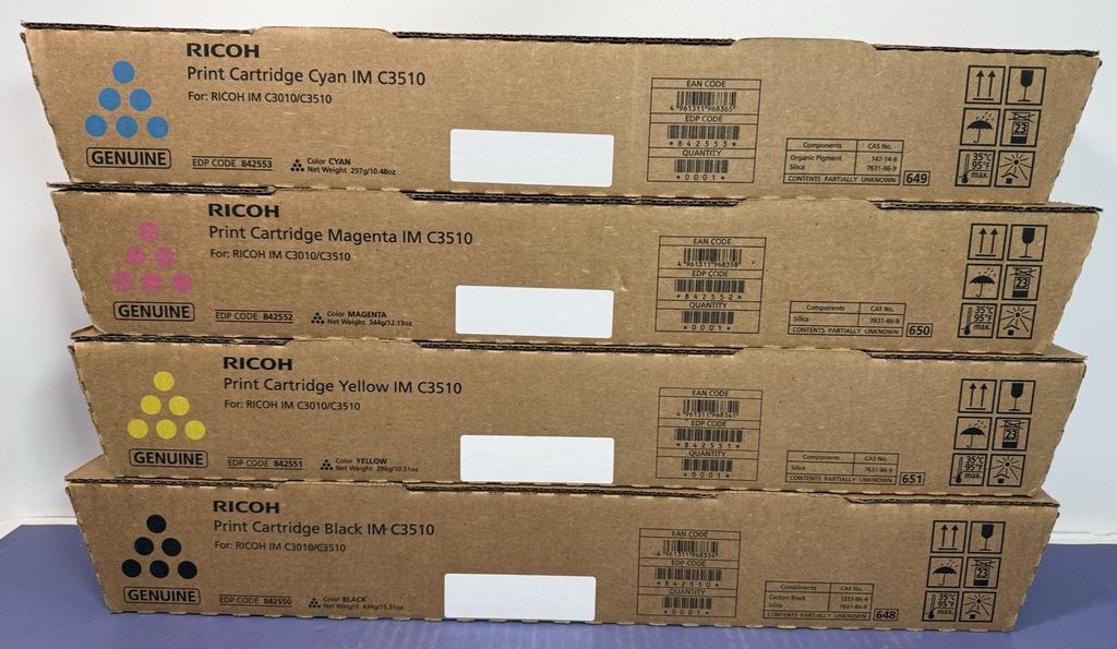Genuine Ricoh 4 SET IM C3010/C3510 CMYK Toners 842553 842552 842551 842550 NEW