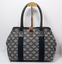 [13433-2] CELINE Macadam Canvas Hand Bag Navy Gold