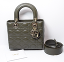 [13340-1] Christian Dior Small Lady My ABCDior Cannage Quilt Lambskin Olive Taupe Lambskin