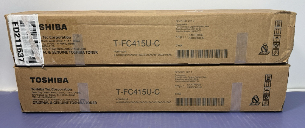 Toshiba T-FC415U-C Cyan Toner Lot (2) OEM NEW Genuine Sealed T FC415U C