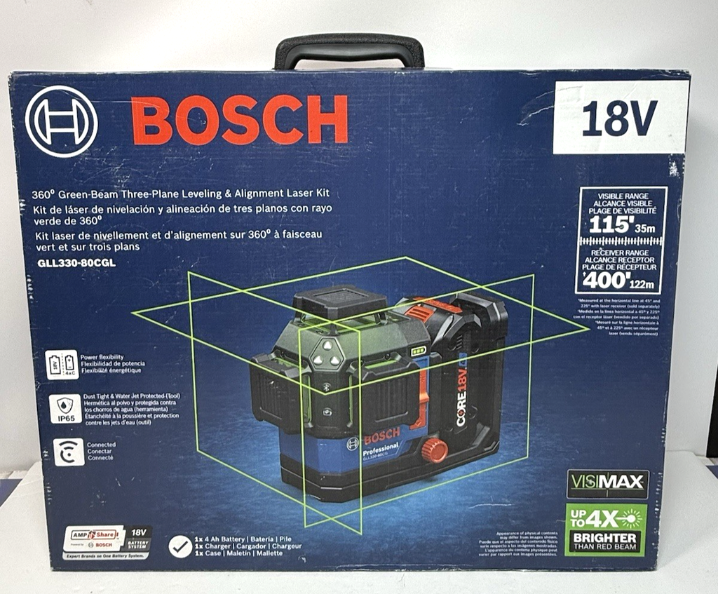 BOSCH GLL330-80CGL 18V Green-Beam Three-Plane Leveling Alignment Laser-New
