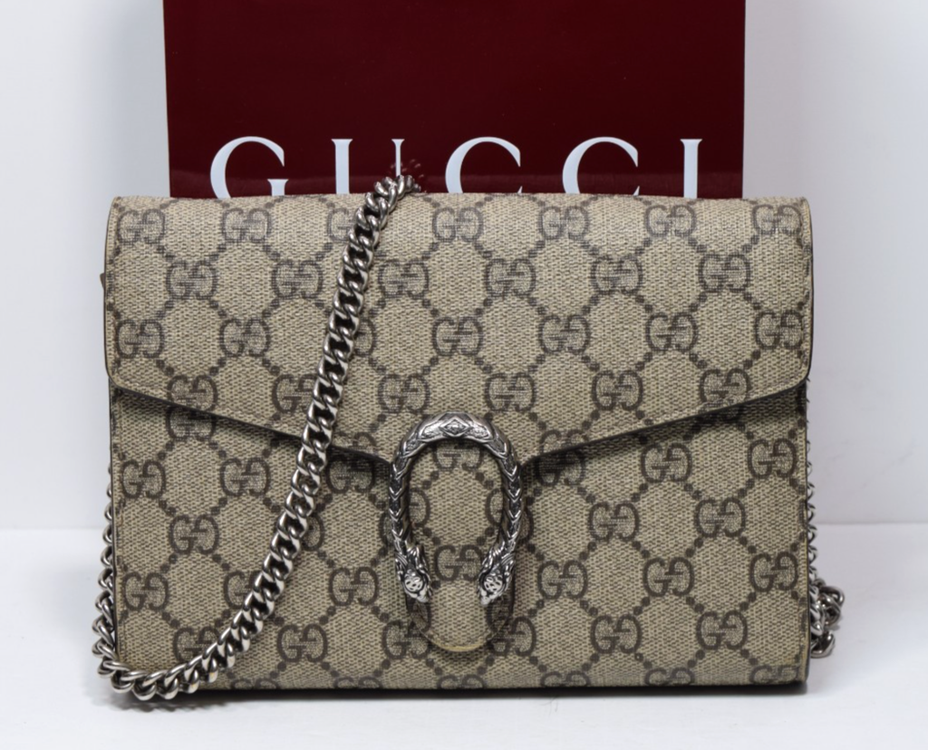 Gucci Dionysus GG Supreme Wallet On Chain Beige Tiger Head Crossbody