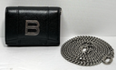 [13743-2] Balenciaga B Logo Mini Wallet On Chain Black Leather