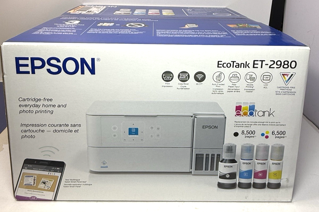 Epson EcoTank ET-2980 Wireless All-in-One Color Supertank Inkjet Printer -New