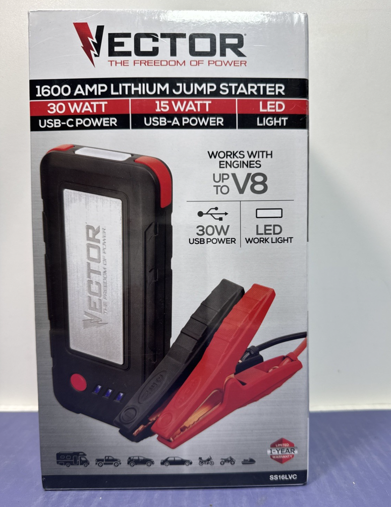 VECTOR 1600 Peak Amp Automotive Lithium Jump Starter, Portable Power - New