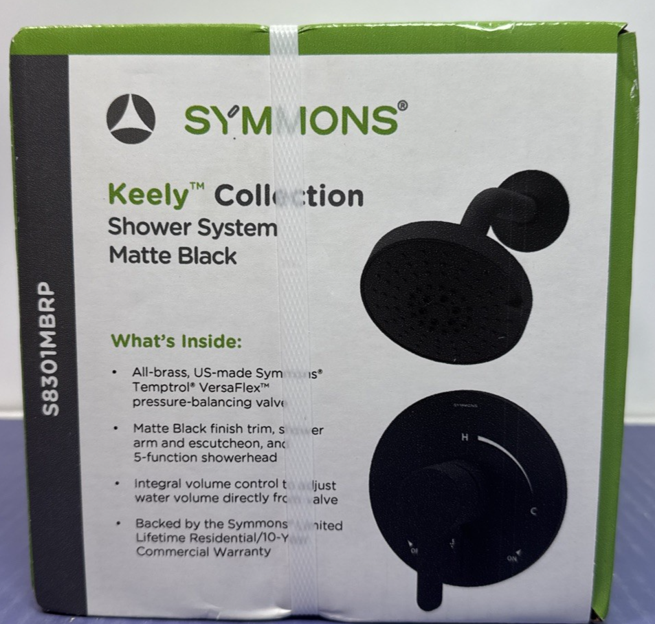 Symmons Keely Single Handle Shower Faucet 5 Spray Matte Black Valve S8301MBRP
