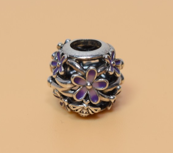 Pandora Openwork Purple Daisy Silver Charm
