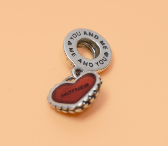 PANDORA S925 ALE Piece of My Heart Mother Dangle Charm with Red Enamel