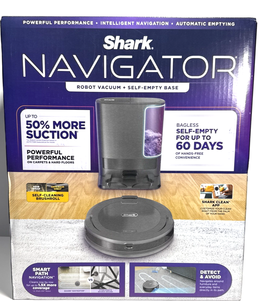 New Shark Navigator Robot Vacuum + Self-Empty Base RV2120AE