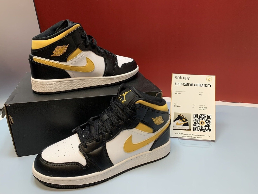 Nike Air Jordan 1 Mid GS White Pollen Black 554725-177 Size 6y