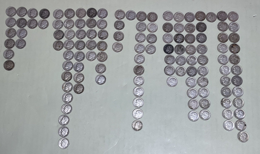 Lot of 128 Roosevelt Dimes 1946-1964 90% Silver 317.9g total weight