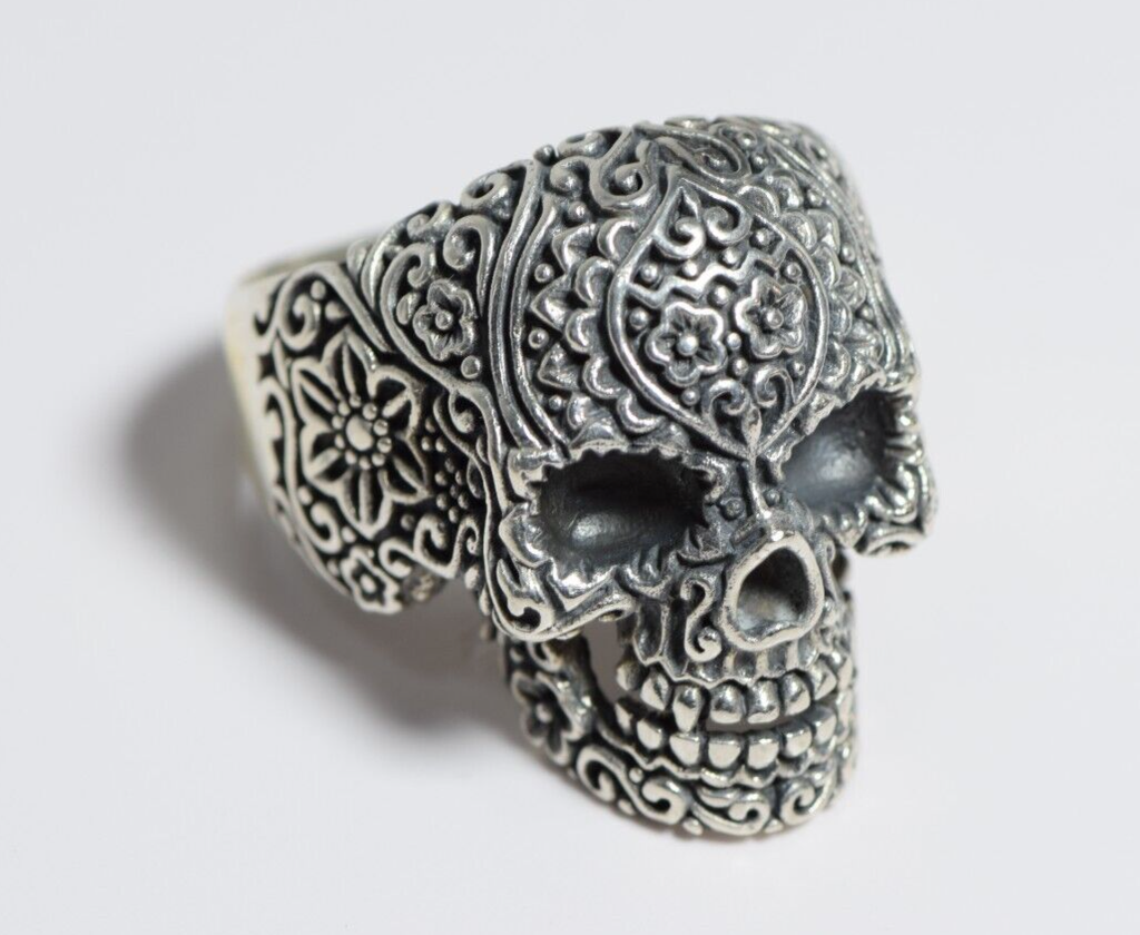 Sterling Silver 925 Sugar Skull Ring Size 13