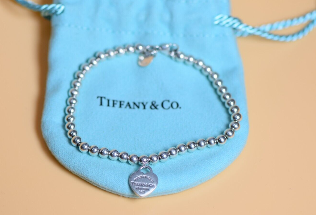 Genuine Tiffany & Co Heart Enamel Blue Charm Sterling Silver bracelet 16cm 6.25"