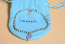 [4599-2] Genuine Tiffany & Co Heart Enamel Blue Charm Sterling Silver bracelet 16cm 6.25"