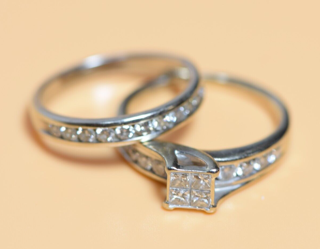 Diamond Rings Set White Gold 14k Size 8.75