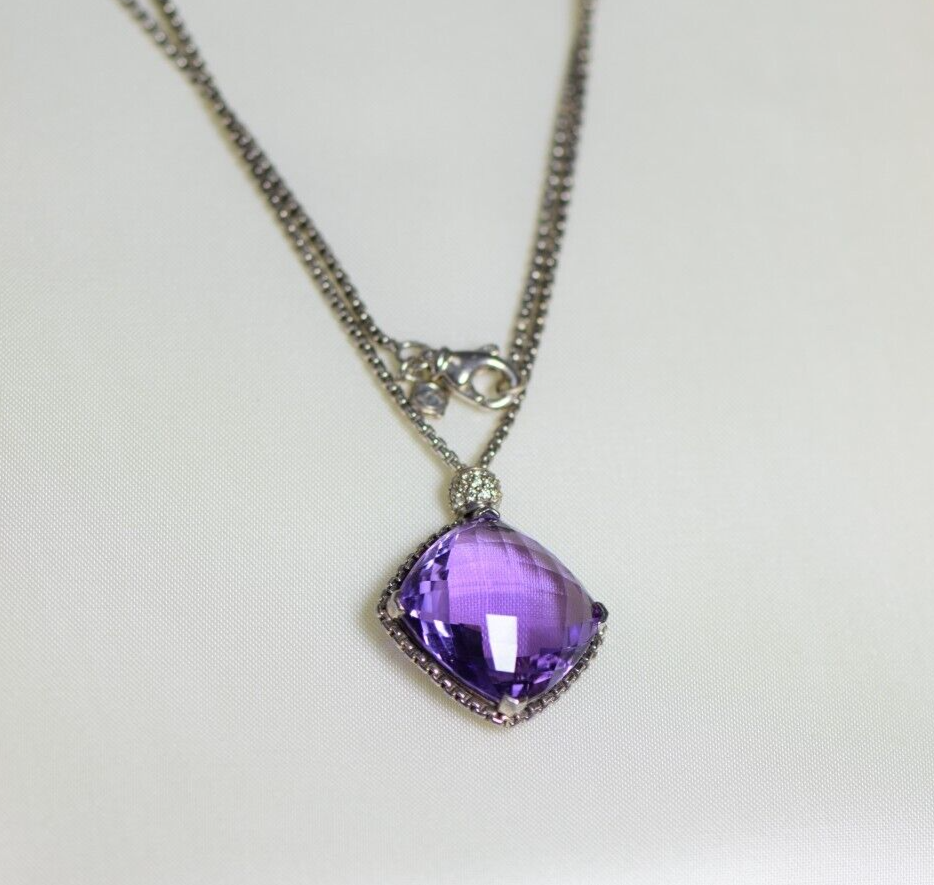 David Yurman Cushion On Point Amethyst Diamonds Sterling Silver 17"