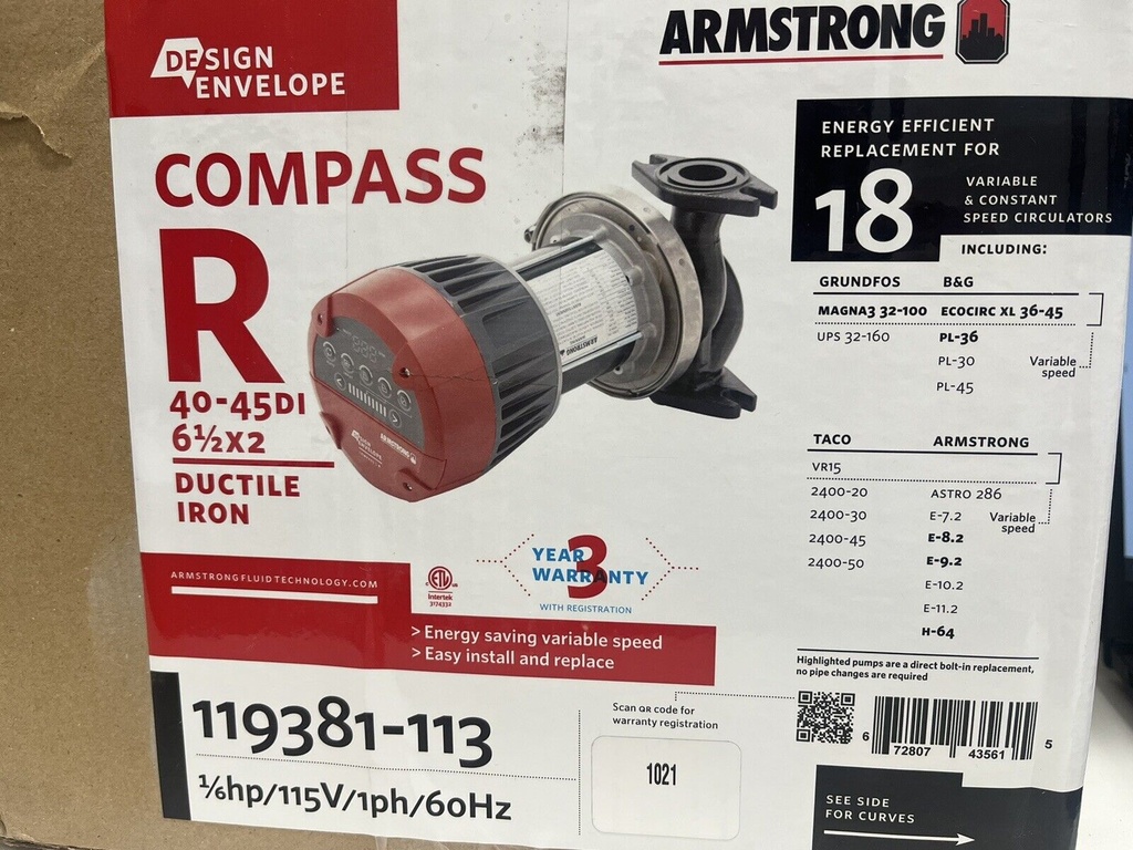 Armstrong 119381-113 R40-45DI Compass Circulating Pump Design Envelope Duct Iron