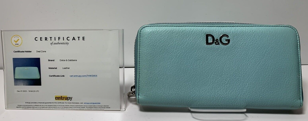 DOLCE & GABBANA Wallet Leather Small Zip Around Clutch Turquoise