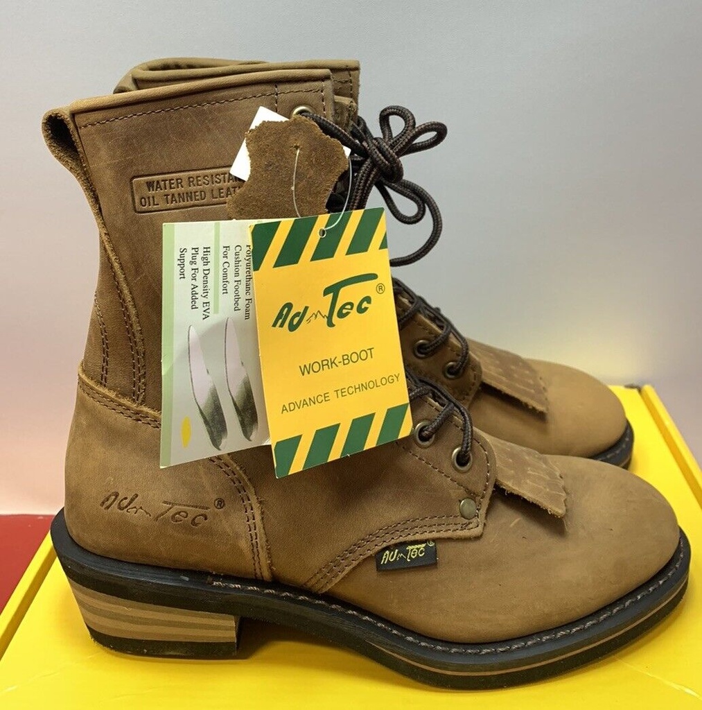 NIB Ad Tec 8" Packer Boots  Crazy Horse Leather Non Slip Womens Size  8.5 Adtec