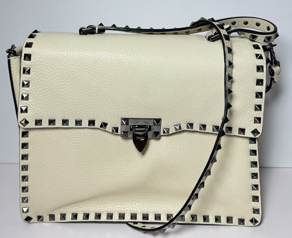 Valentino Rockstud Crossbody Shoulder Bag Grainy Calfskin Ivory