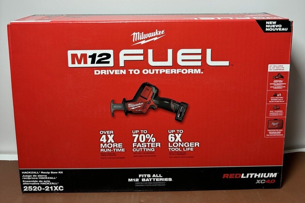 New Milwaukee M12 Fuel Hackzall Recip Saw Kit 2520-21XC w/ 4.0 Battery & Charger