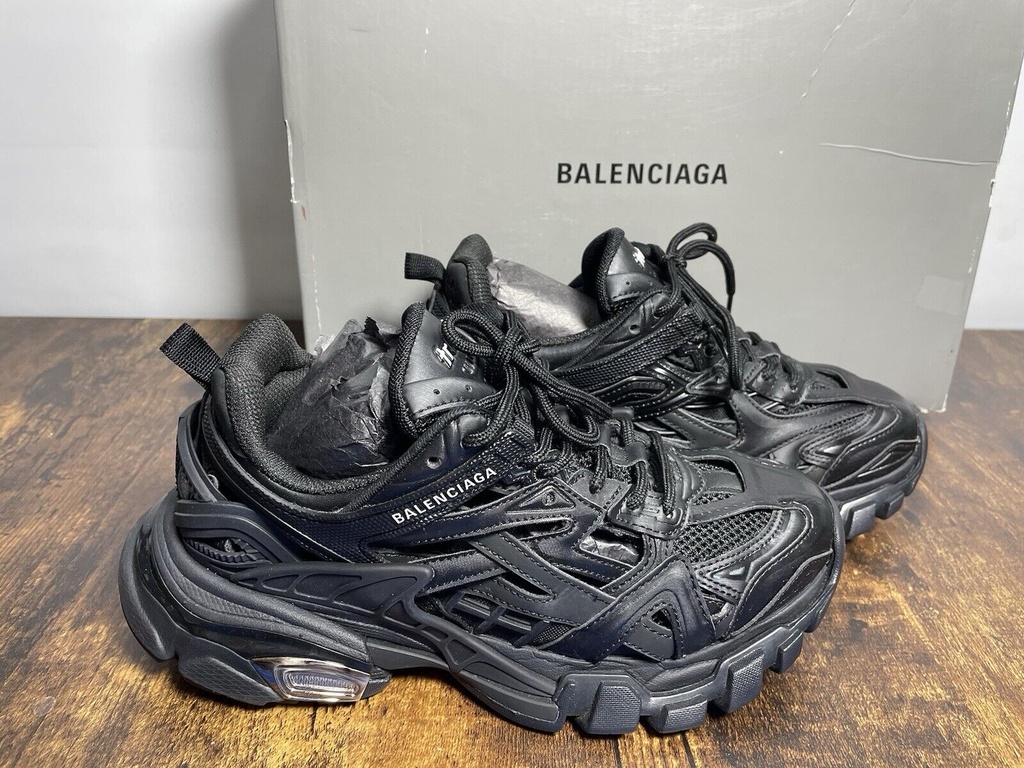 Size 6 C Eur  36c - WIDE Balenciaga Track 2 Open Sneaker Triple Black CIB MINT