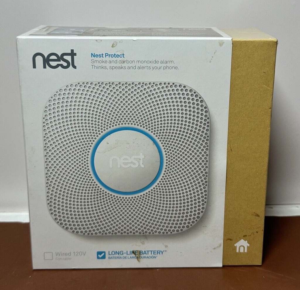 New - Nest Protect Batt-Powered Smoke & Carbon Monoxide Alarm S3000BWES White