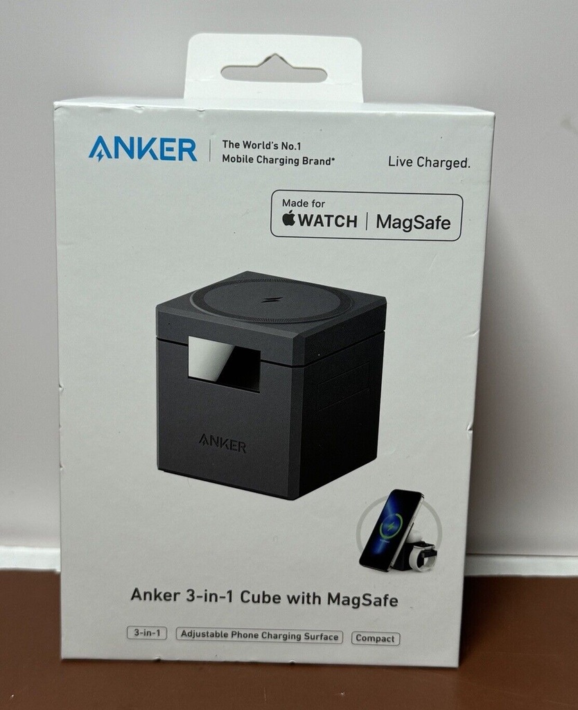 Brand New - Anker 3-in-1 Cube Charger Stand with MagSafe - Gray