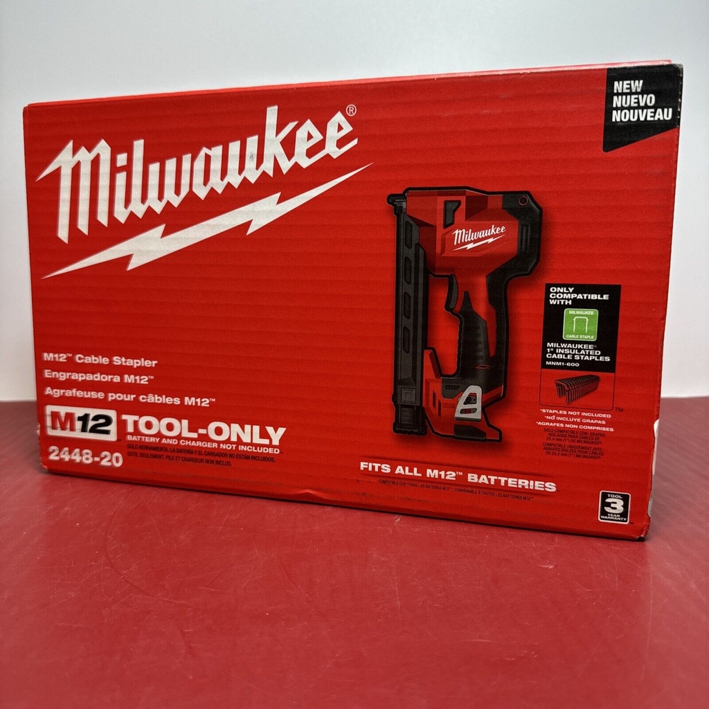 Milwaukee M12 2448-20 12-Volt Lithium-Ion Cordless Cable Stapler (Tool-Only) NEW