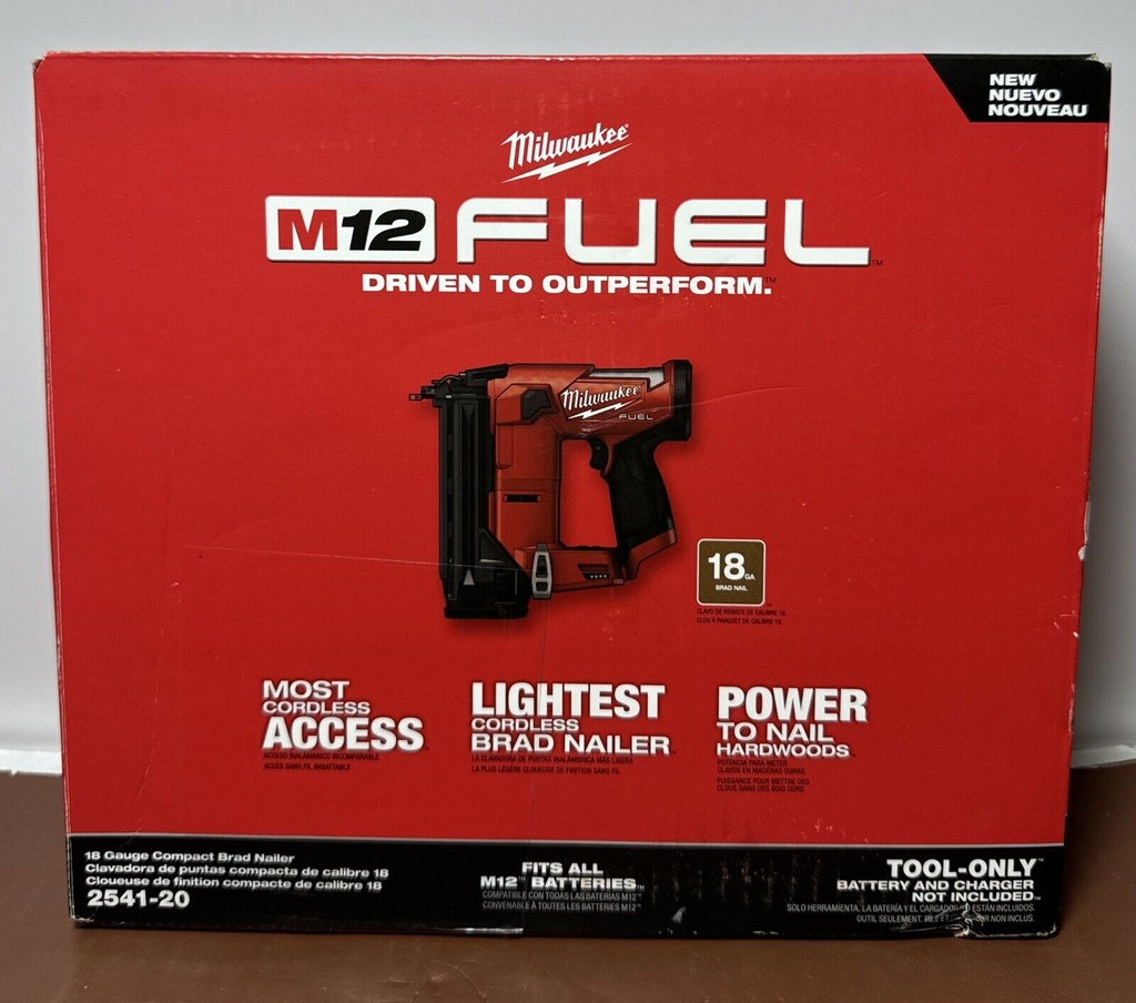 Brand New Milwaukee 2541-20 M12 FUEL 12V 18 Gauge Compact Brad Nailer