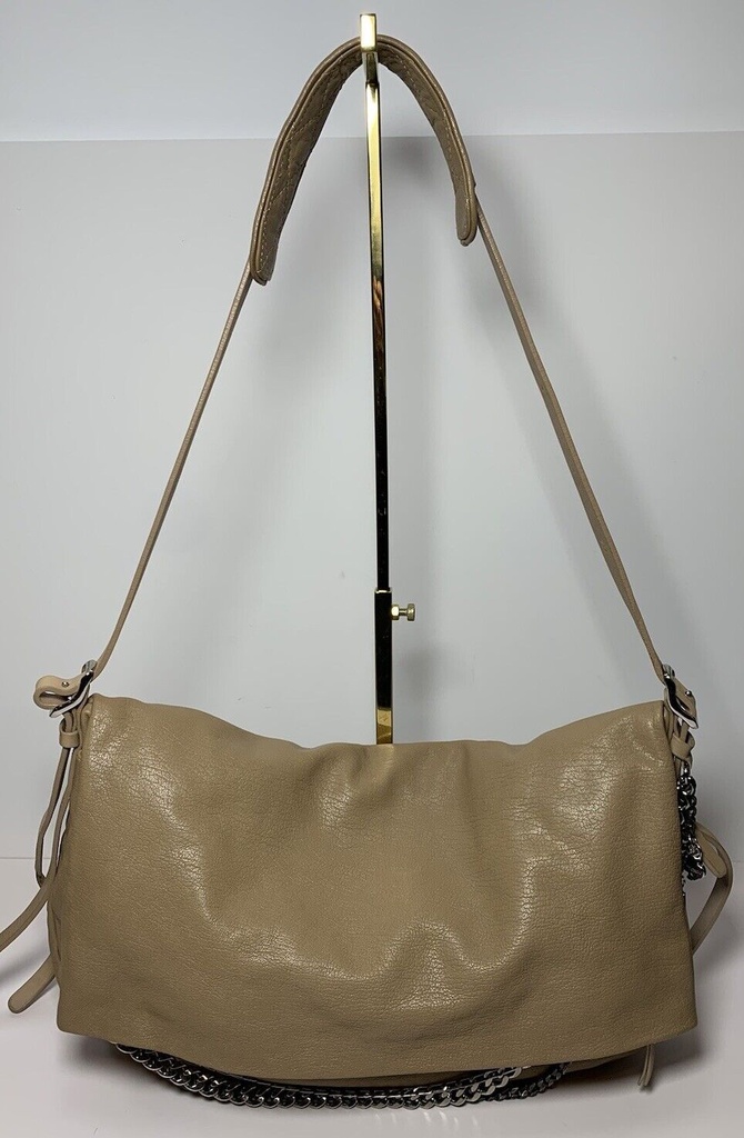 JIMMY CHOO BOHO Biker Hobo Leather Shoulder Chain Bag Nude Tan Brown