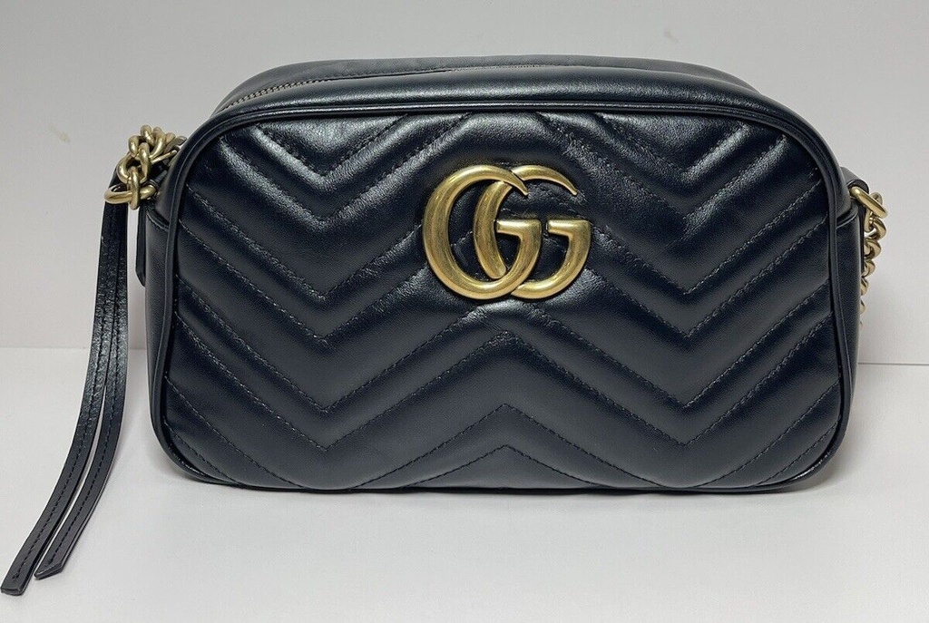 Gucci GG Marmont Small Matelassé Shoulder Bag Crossbody Calfskin Black/Gold HW