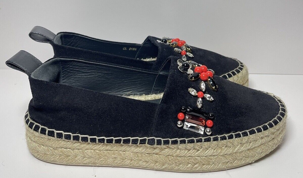 LOUIS VUITTON Black Suede Leather Frontier Embellished Espadrilles Size 37 Eu