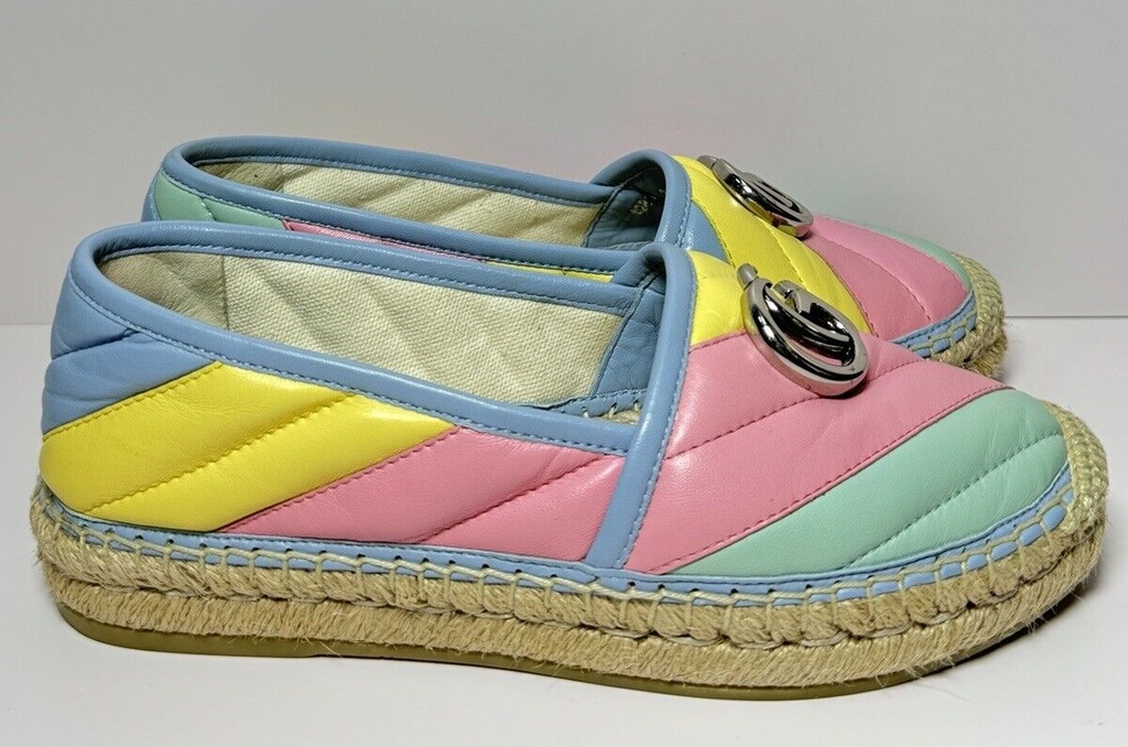 GUCCI Double G Marmont pastel matelasse leather espadrilles 34EU