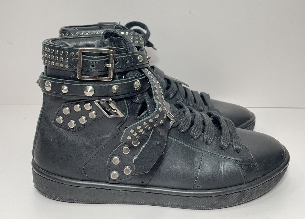 YSL SAINT LAURENT Studded High-Top Sneakers Size 35 Leather Black - 359804