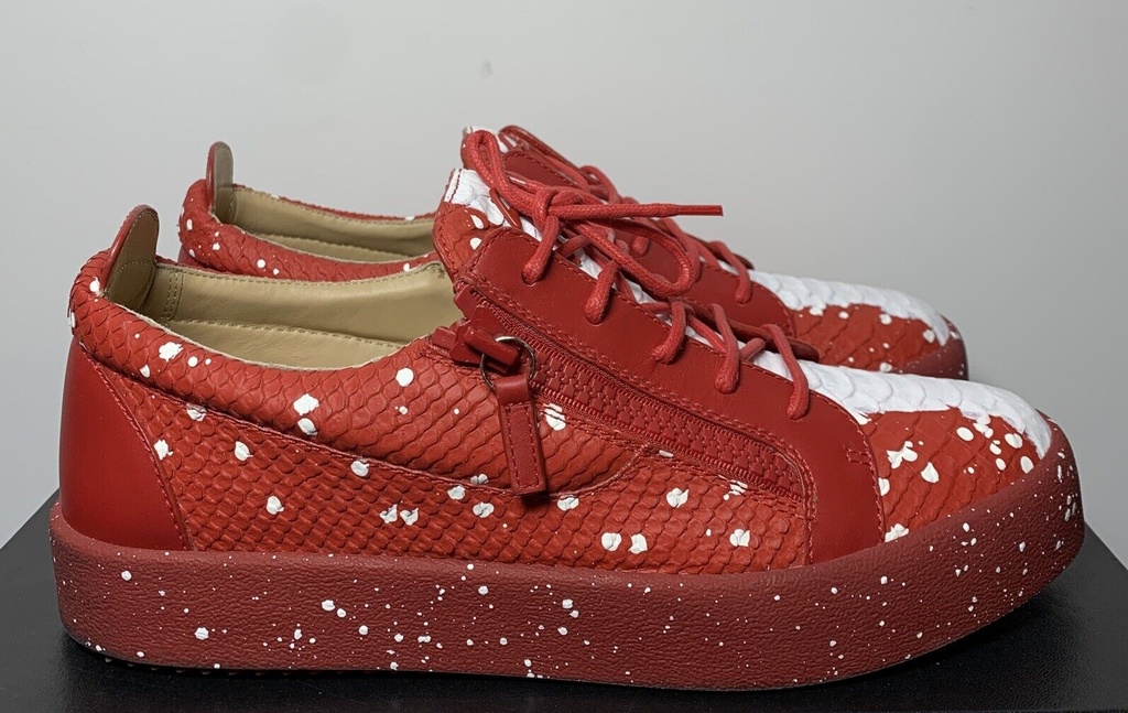 Giuseppe Zanotti Bertens Double Zip Leather Red Glitter Sneakers RM90004