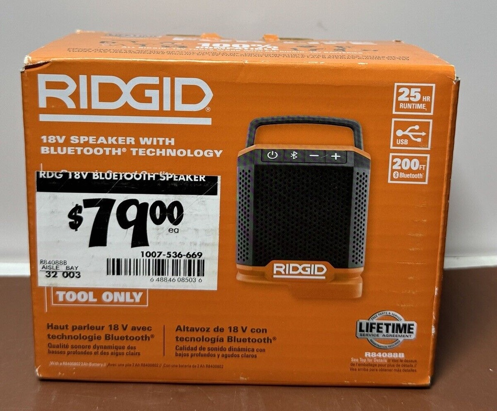 RIDGID 18V Bluetooth Speaker Premium Sound R84088B, 25 Hr Runtime