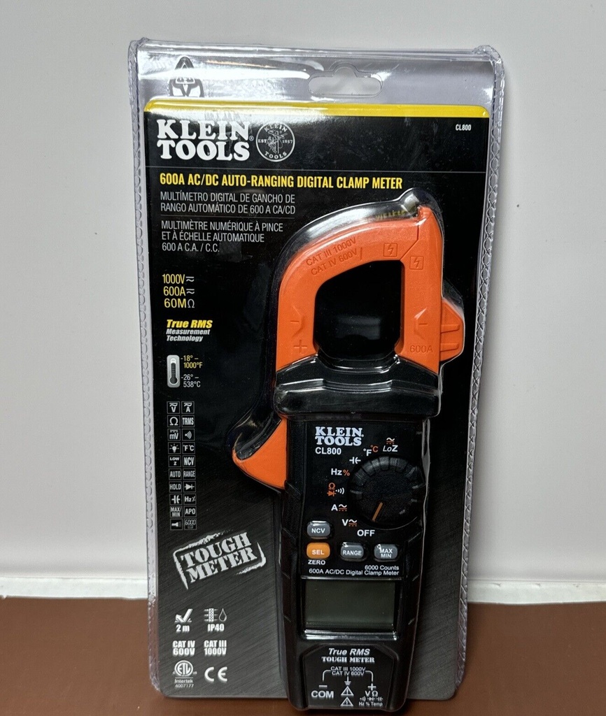 Klein Tools CL800 1000V Digital Clamp Meter Kit w/ AC Auto-Ranging Digital Meter