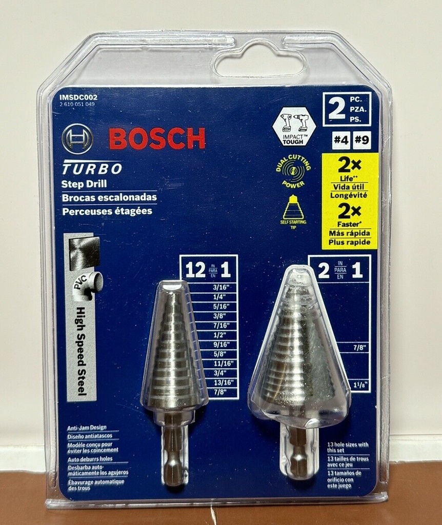 Bosch High-Speed Steel Impact Tough Turbo Step Drill Bit Set