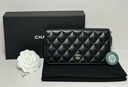 [7652-1] Chanel Zip Around Wallet Quilted Diamond Long Black -Brand New